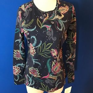Blue flower long sleeve top - petite small -NWT